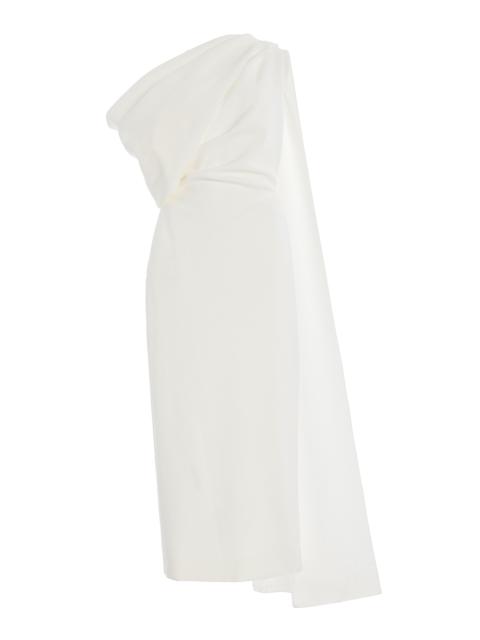 Roksanda Maite Cape-Detailed Asymmetric Bonded Crepe Midi Dress white