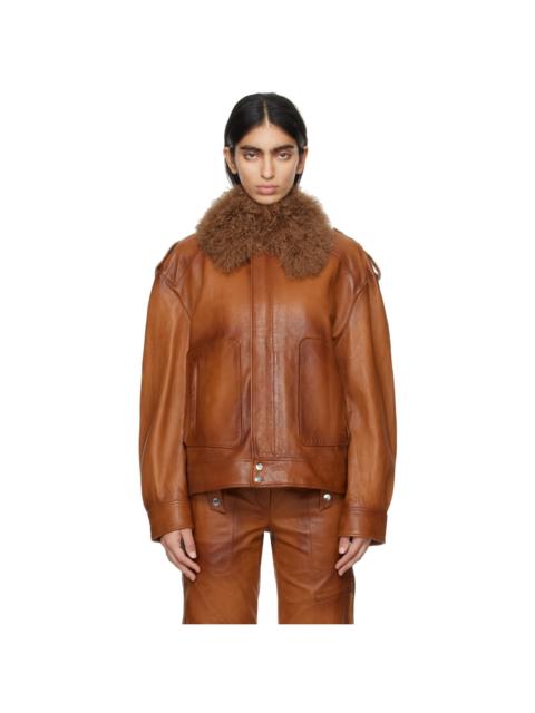 Blumarine Brown Detachable Collar Leather Jacket