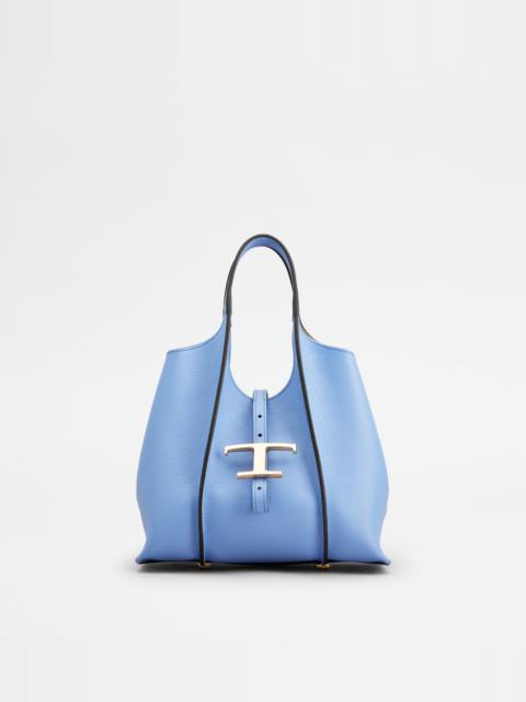 Tod's T TIMELESS SHOPPING BAG IN LEATHER MINI - LIGHT BLUE