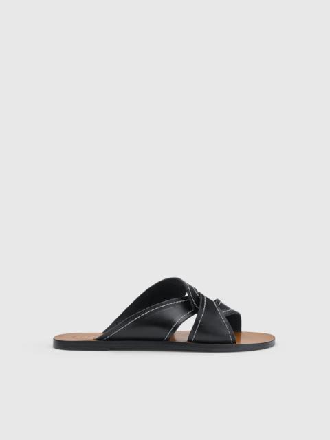 ATP ATELIER Allai Black/Contrast Stitch Leather Flat sandals