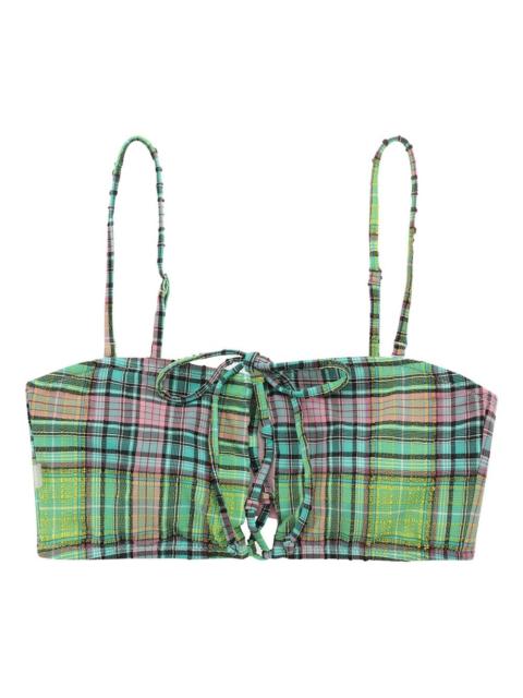 GANNI tie-front plaid bikini top