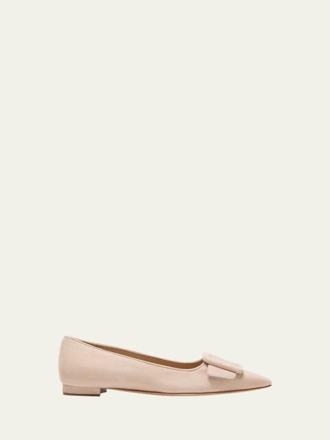 Manolo Blahnik Maysale Suede Buckle Ballerina Flats