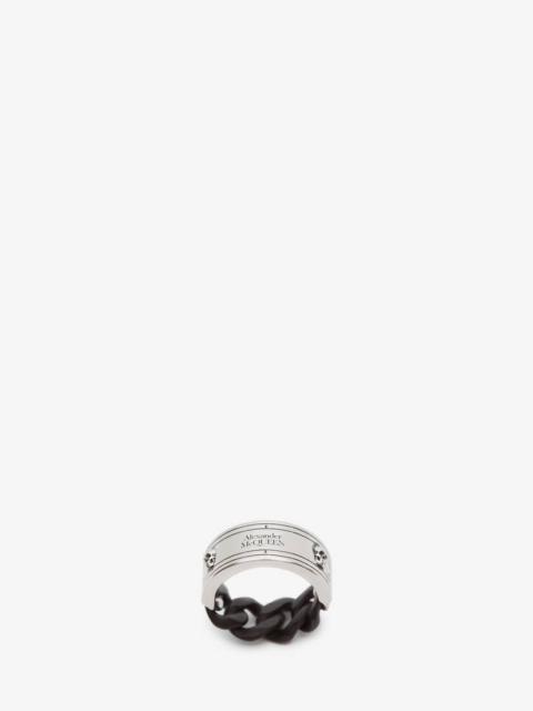 Alexander McQueen Identity Chain Ring in Black/silver