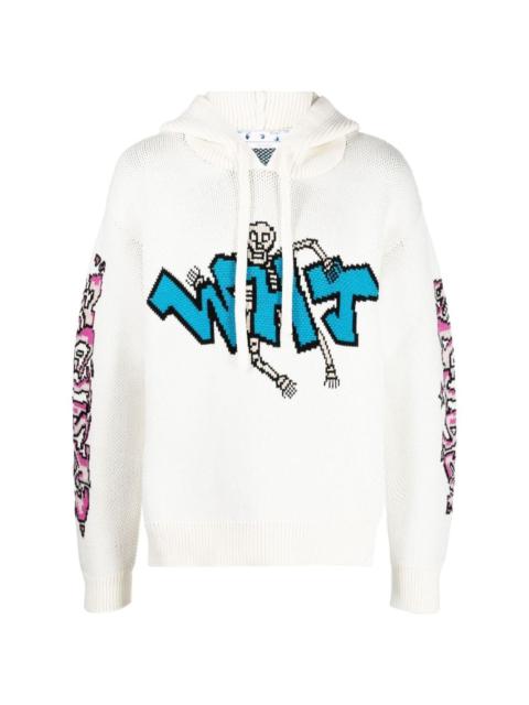 graffiti-detail knit hoodie