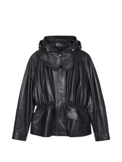 IRO hooded elastic-waistband leather jacket