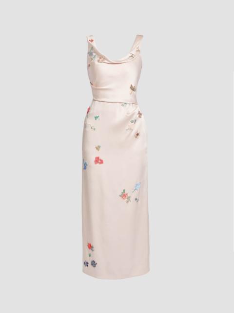 Erdem EMBELLISHED SATIN CADY SLEEVELESS MIDI DRESS