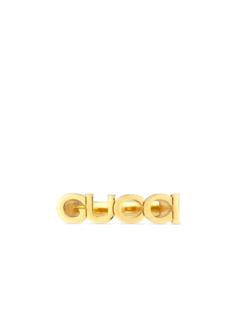logo-lettering polished-finish ring