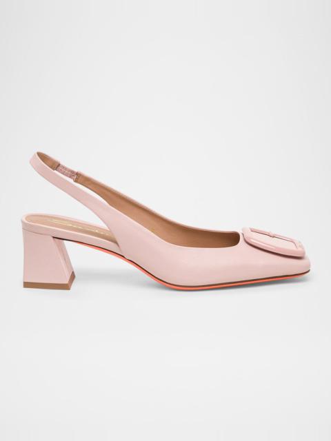 Santoni Lemon Leather Buckle Slingback Pumps