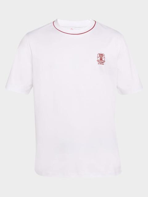 Brunello Cucinelli Men's Cotton Logo Crewneck T-Shirt with Piping