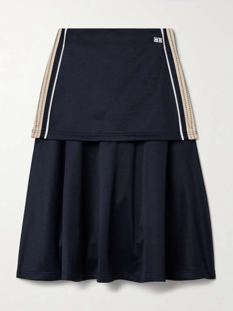 Mantra layered crochet-trimmed stretch-jersey midi skirt