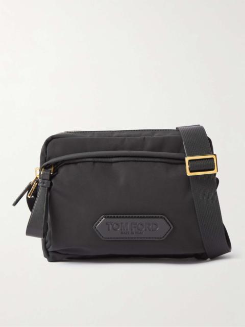 Leather-Trimmed Nylon Messenger Bag