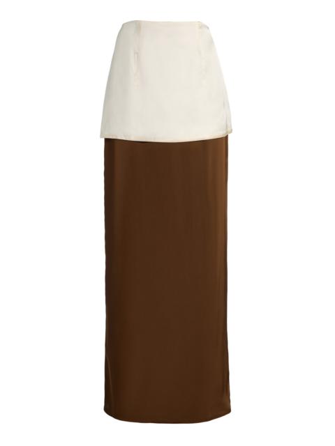 BEVZA Exclusive Double-Layer Satin Maxi Skirt multi