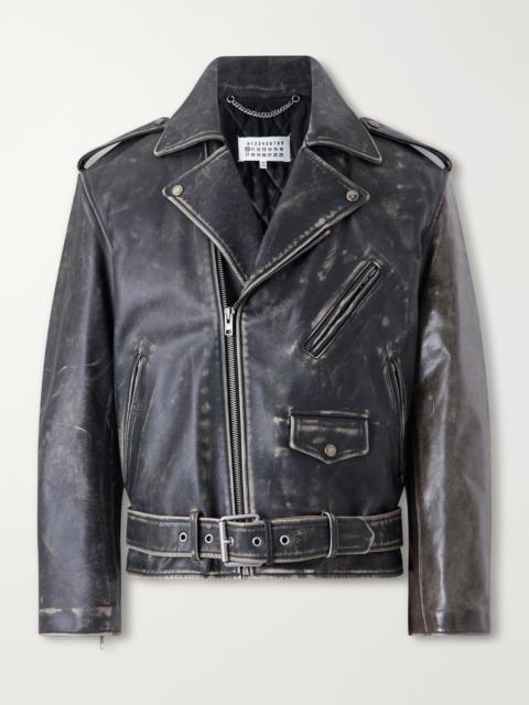 Maison Margiela Belted Distressed Leather Biker Jacket