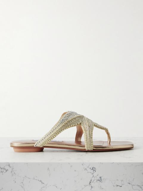 AQUAZZURA Reef Star Bead-embellished Metallic Leather Sandals