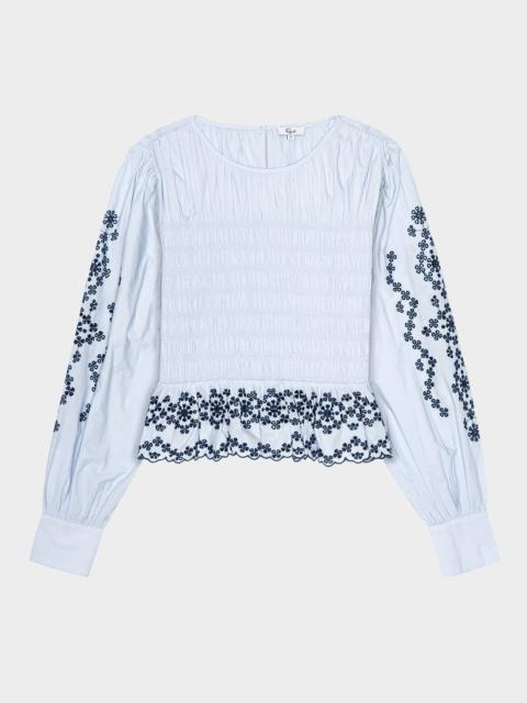 Rails Tabi Embroidered Long-Sleeve Poplin Top