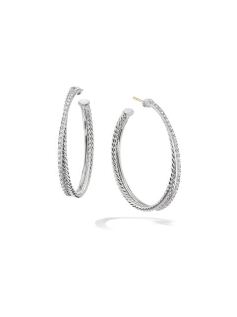 DAVID YURMAN Women's Crossover Hoop Earrings in Sterling Silver with Diamonds - Diamond