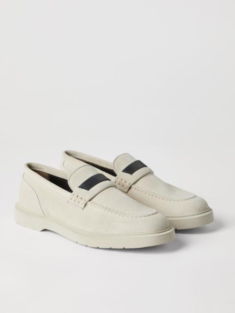 Brunello Cucinelli Suede penny loafer with monili