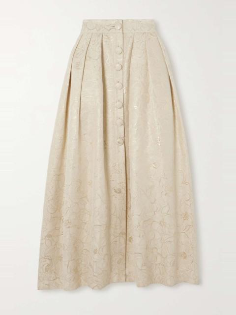 Irving pleated metallic floral brocade maxi skirt