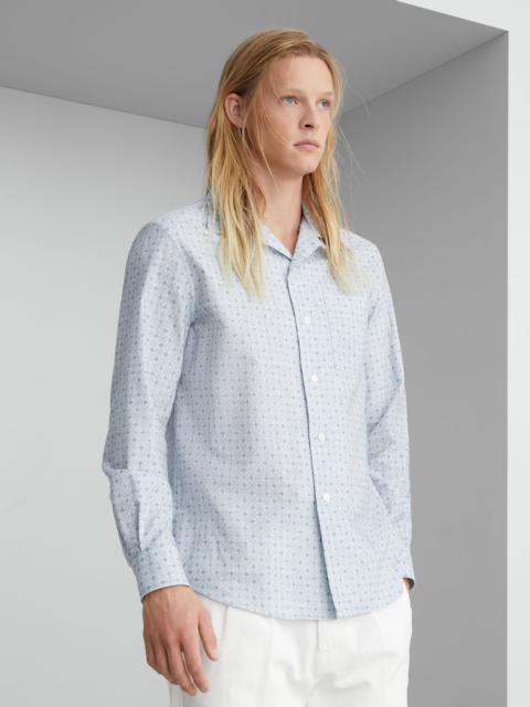 Cotton easy fit shirt with geometric pattern, camp collar and chest pocket