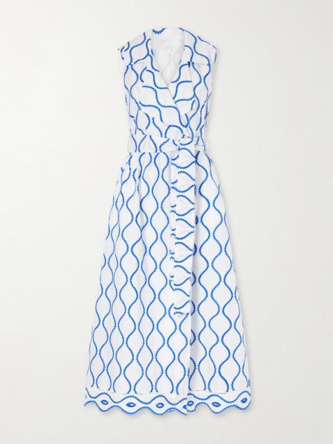 LORETTA CAPONI Noemie Double-breasted Striped Cotton-poplin Midi Dress