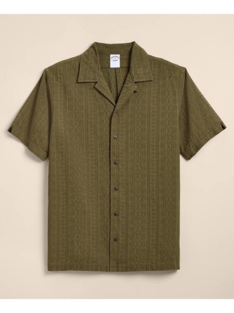 Brooks Brothers Cotton Embroidered Geo Camp Collar Short-Sleeve Shirt