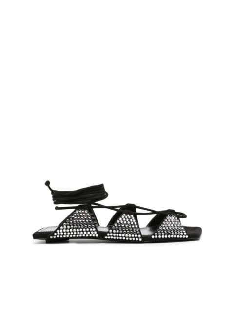 crystal-embellished square-toe leather sandals