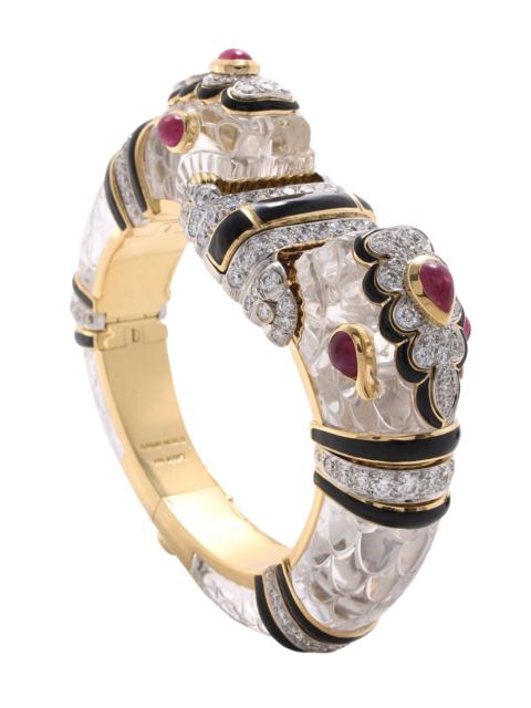 DAVID WEBB Diamond Ruby Black Small Twin Chimera Couture Bracelet