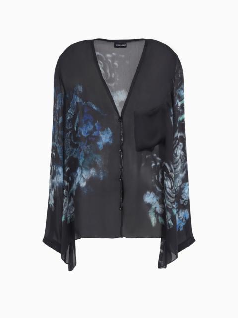 GIORGIO ARMANI Silk-charmeuse, floral-print shirt