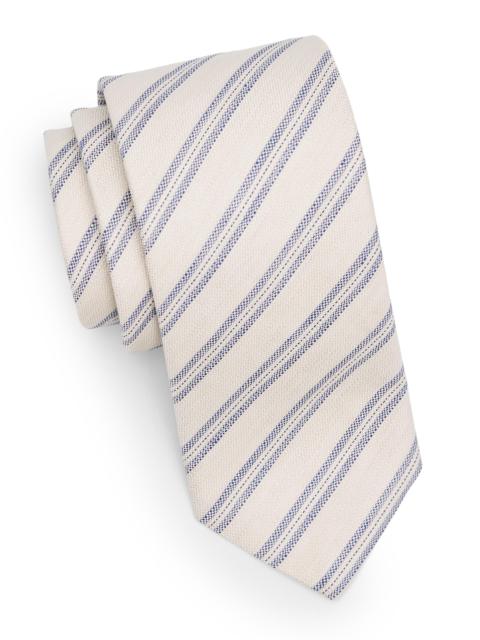 Canali Men's Striped Woven Silk Tie - White With Blue