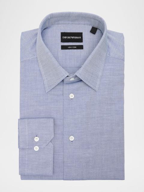 EMPORIO ARMANI Men's Cotton Micro-Texture Point Collar Dress Shirt
