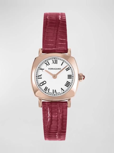 23mm Ferragamo Soft Square Watch with Leather Strap, Rose Gold