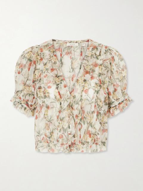 DÔEN Salona Pintucked Ruffled Floral-print Silk-georgette Blouse
