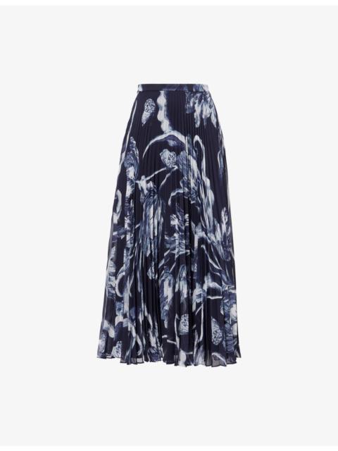 Erdem Pleated High-Waist Woven Midi Skirt