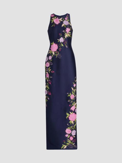 BADGLEY MISCHKA Women's Floral Stretch Mikado Column Gown - Navy