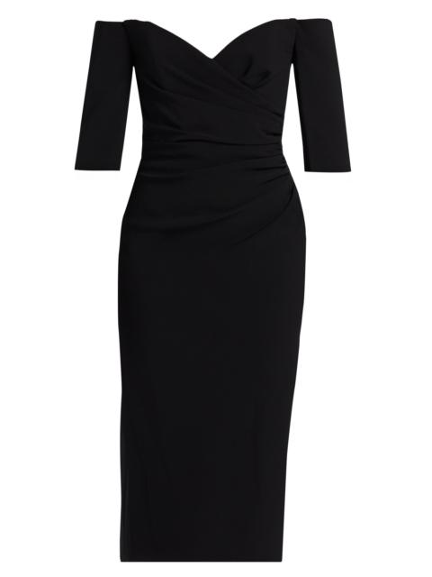 AMSALE Women's Off-The-Shoulder Body-Con Midi-Dress - Black