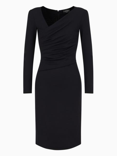 EMPORIO ARMANI Stretch Milano stitch fabric dress with asymmetric cross-over and draping