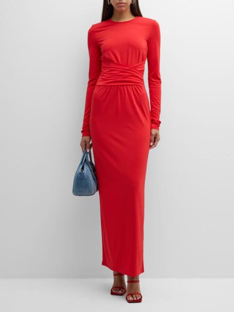 EMPORIO ARMANI Pleated Long-Sleeve Jersey Column Gown