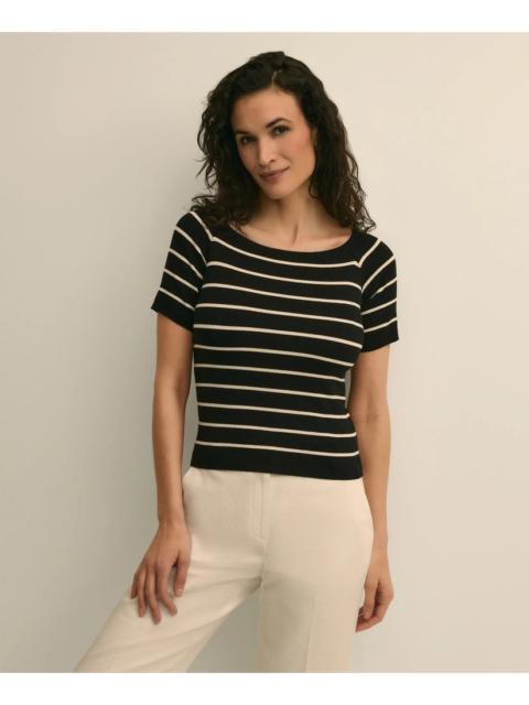 Brooks Brothers Silk Blend Ballet Neck Stripe Sweater