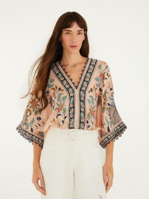 Soft Pink Floral Delhi Tapestry Kimono Sleeve Bodysuit