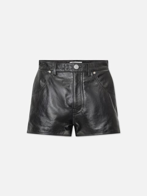 FRAME Side Slit Leather Short in Black