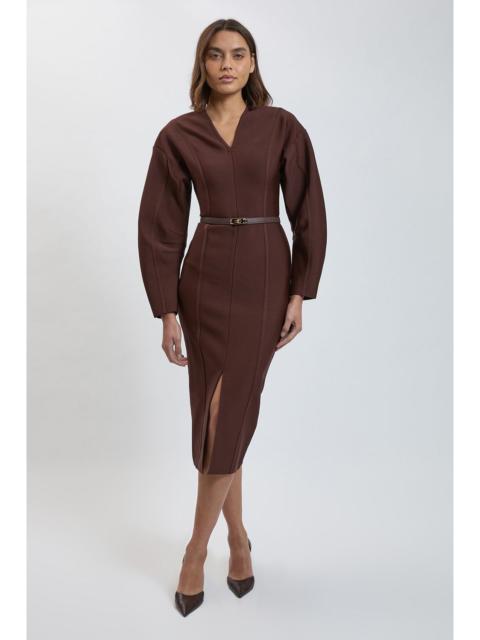 KAREN MILLEN Petite Bandage Studded Belt Body Panelled Midi Dress