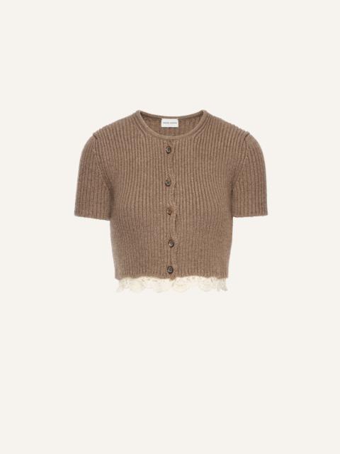 MAGDA BUTRYM Lace detail short sleeve cardigan in beige