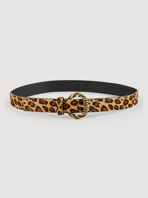Sandro Wide leather leopard print belt