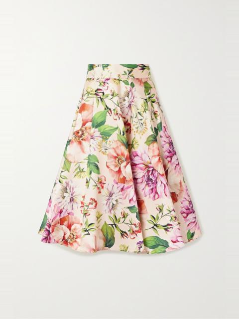 Pleated floral-print silk-faille midi skirt