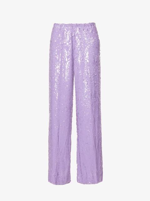 Sequin mid-rise wide-leg woven trousers