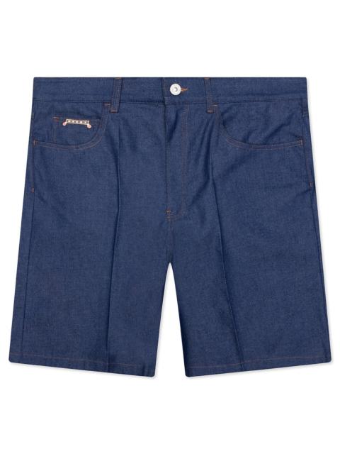 Marni DENIM SHORTS WITH TRUNAKAROO PLAQUE - BLUE