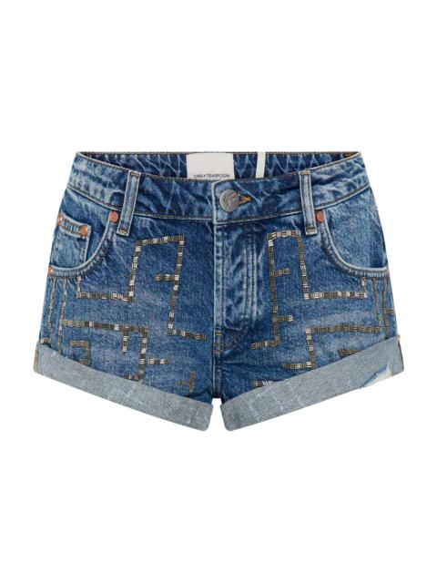 ONE TEASPOON Bandits Low Waist Embellished Denim Shorts - Blue Thunder