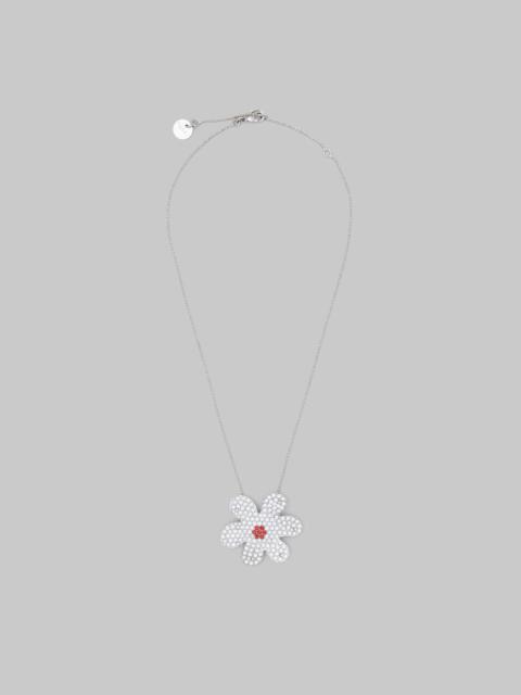 PALLADIUM BALL CHAIN NECKLACE WITH DAISY PENDANT