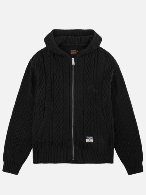 EVISU Evisu Logo Cable Knit Zip Hoodie Cardigan