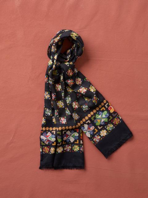 Drake's Navy Carpet Print Tubular Wool-Silk Scarf